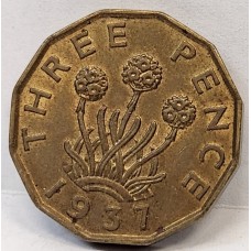 GREAT BRITAIN UK 1937 . THREEPENCE . FIRST OF THE DESIGN